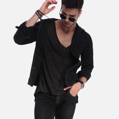 Player logo slim fit poplin shirt button-down in black