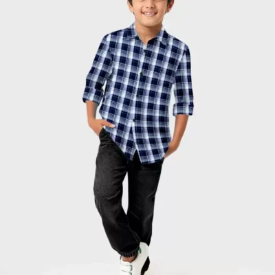 Boys Regular Fit Checkered Spread Collar Casual Shirt