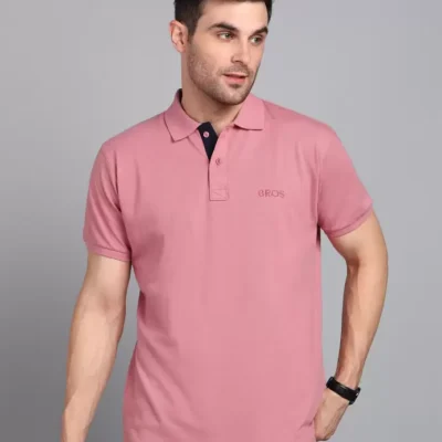 Men Self Design Polo Neck Cotton Blend Pink T-Shirt